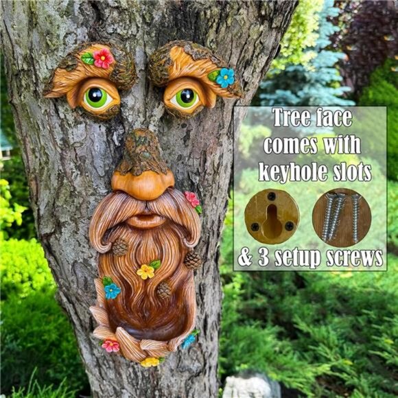 Mood Lab Tree Face Decor - Outdoor Bird Feeder - Old Man Tree Decoration - - Picture 5 of 7